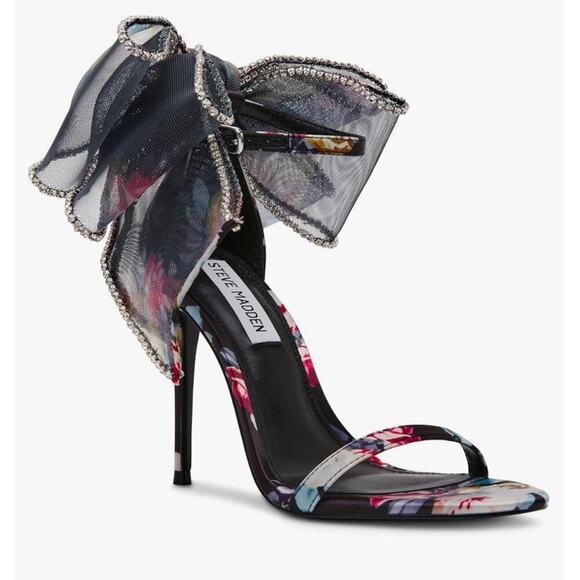 Steve Madden BENNI Heels 8.5. Floral Stilettos w/ Rhinestone Bow & Bling Glam - Picture 1 of 7